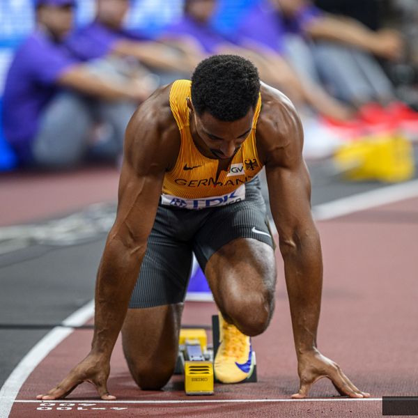 Leo Neugebauer (VfB Stuttgart) vor dem 400 Meter Sprint.